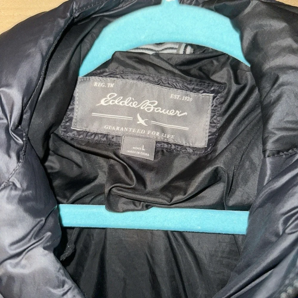 EDDIE BAUER Jacket Mens‎ Large Hooded Down Insulated Puffer Black